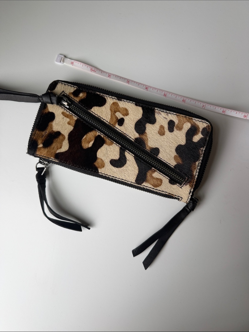 Free People Real Fur  Zip Wallet in Brown, Black, Brown & Cream